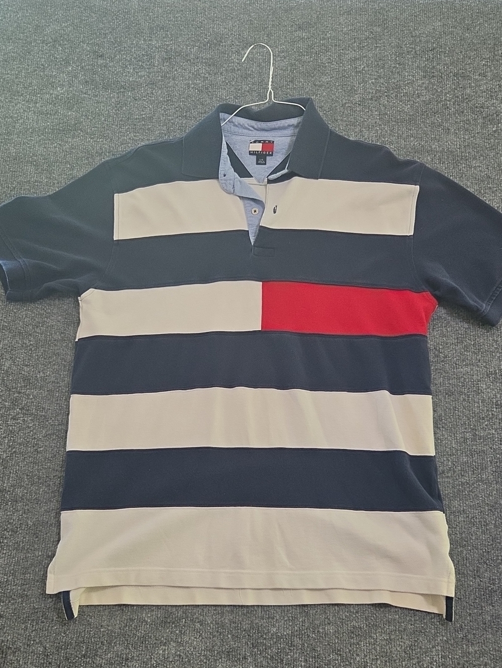 Tommy Hilfiger Navy, White & Red Horizontal Stripe Polo
